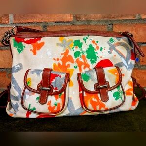 Vintage Dooney & Bourke Paint Splatter Satchel red multicolor leather canvas